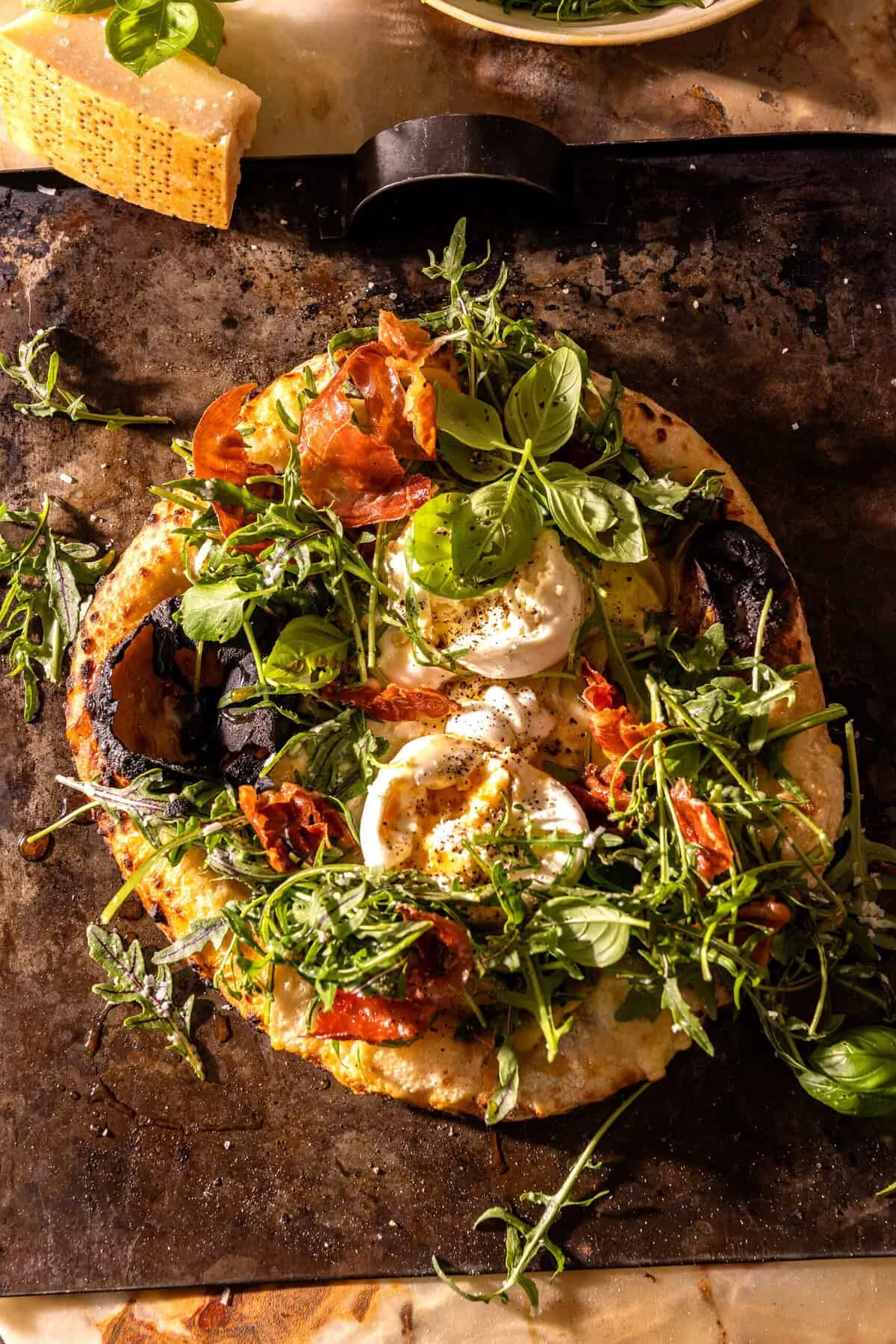 Burrata Potato Pizza with Peppery Lemon Arugula