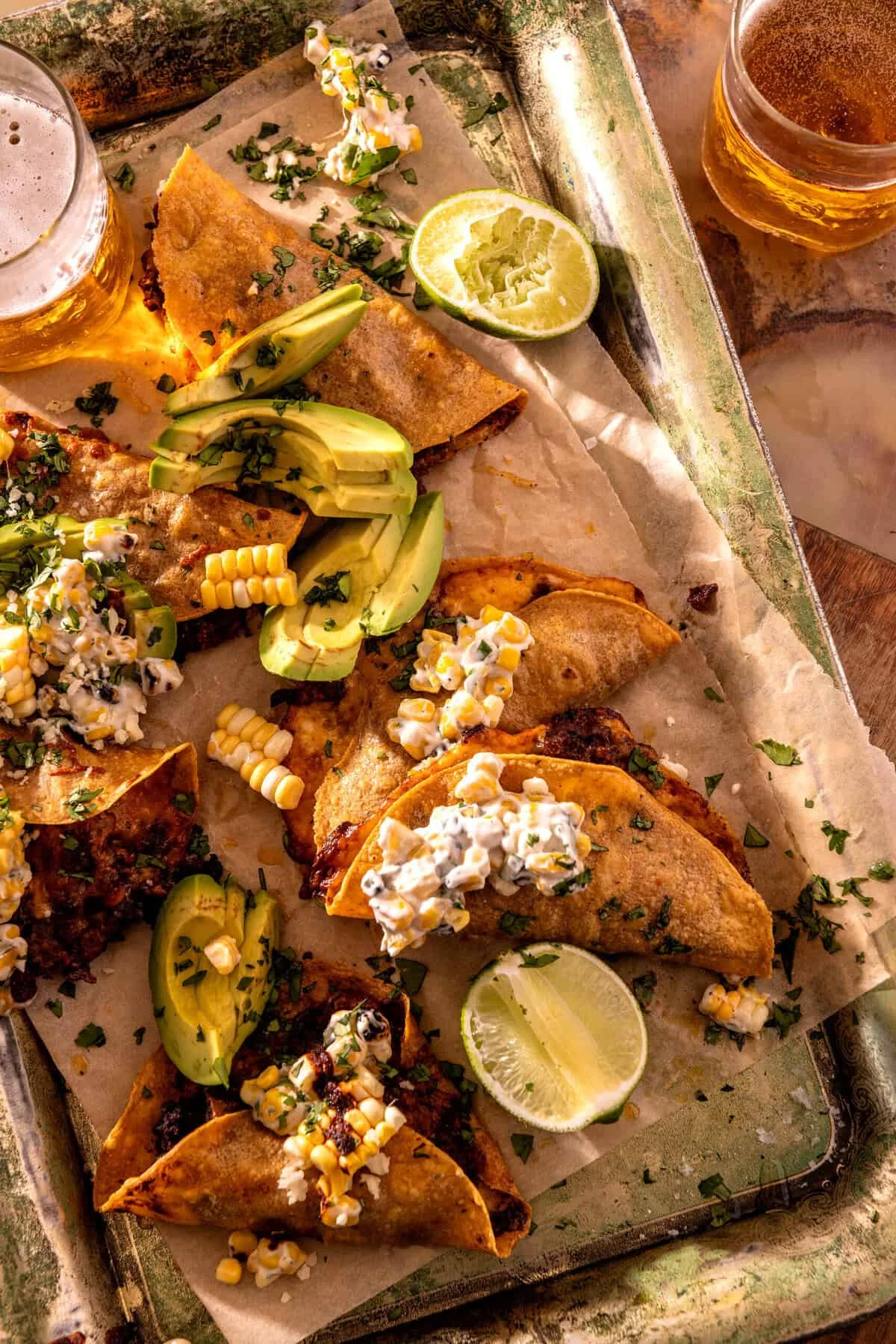 Crispy Smashed Beef Street Corn Tacos