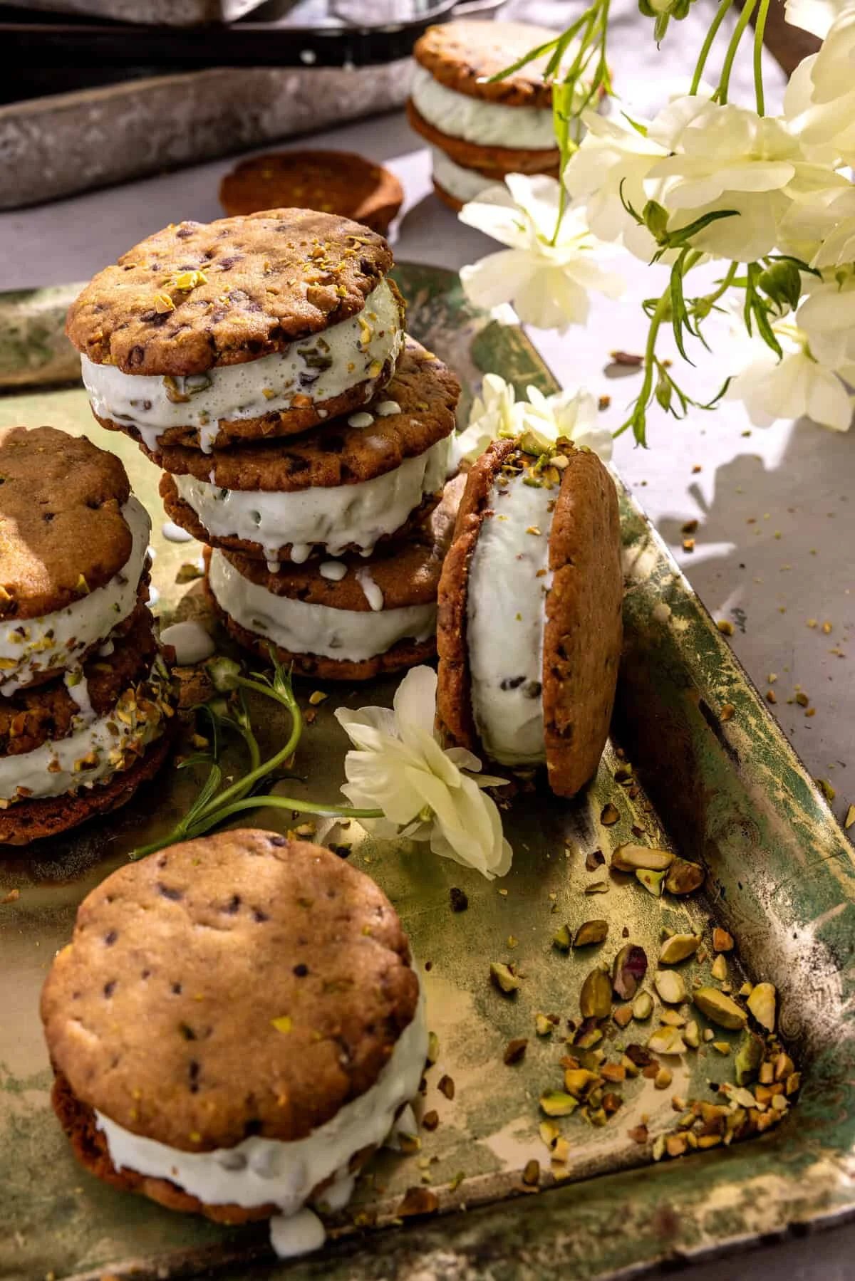 Pistachio Cookie Ice Cream Sandwiches