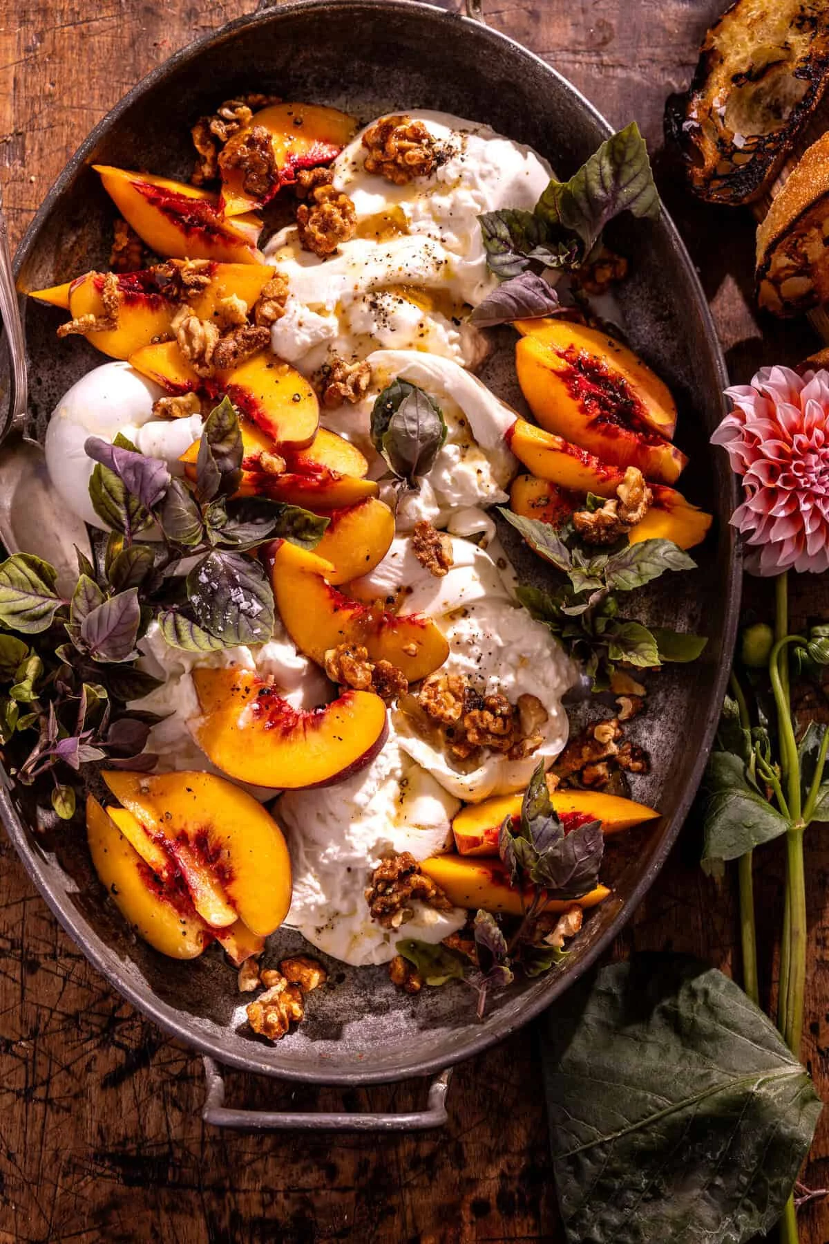 Smashed Burrata with Peaches